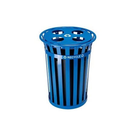 GLOBAL EQUIPMENT Outdoor Steel Slatted Recycling Can With Multi-Stream Lid, 36 Gallon, Blue 641365RBL